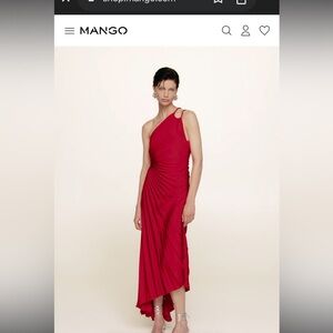 MANGO Women’s One Shoulder Pleated Red Dress